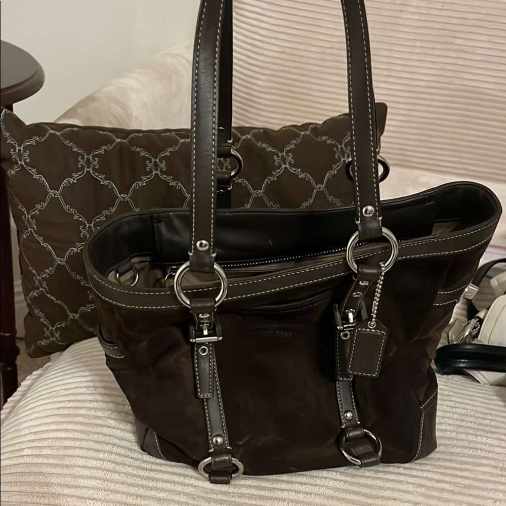 Authentic Coach chocolate brown suede and Leather Tote Bag